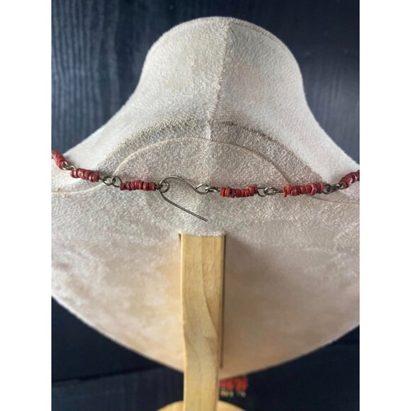 Vintage Ethnic Tribal Necklace With Multicolor Beads & Metal Links Orange Gold A - Picture 5 of 7